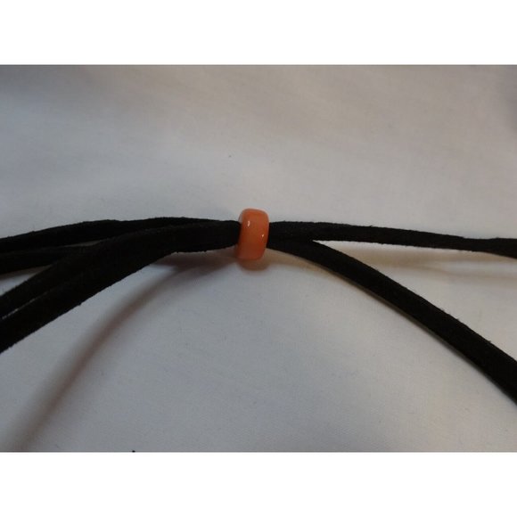 Stunning Acrylic Peach Cream Black Petal Beads Leather Cord adjustable via Slide - Picture 6 of 7